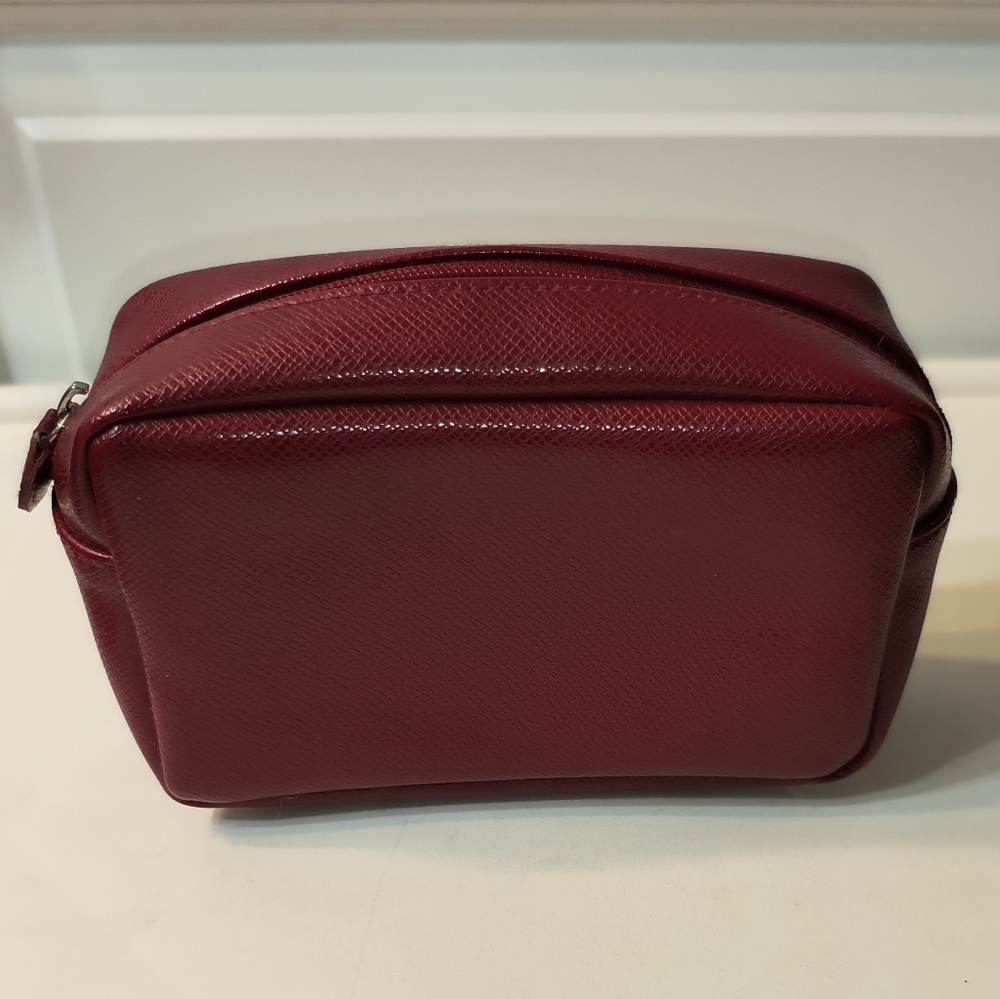 Red Vegan Leather Tote with Gingham Lining + Matching Makeup Bag - Picture 7 of 8